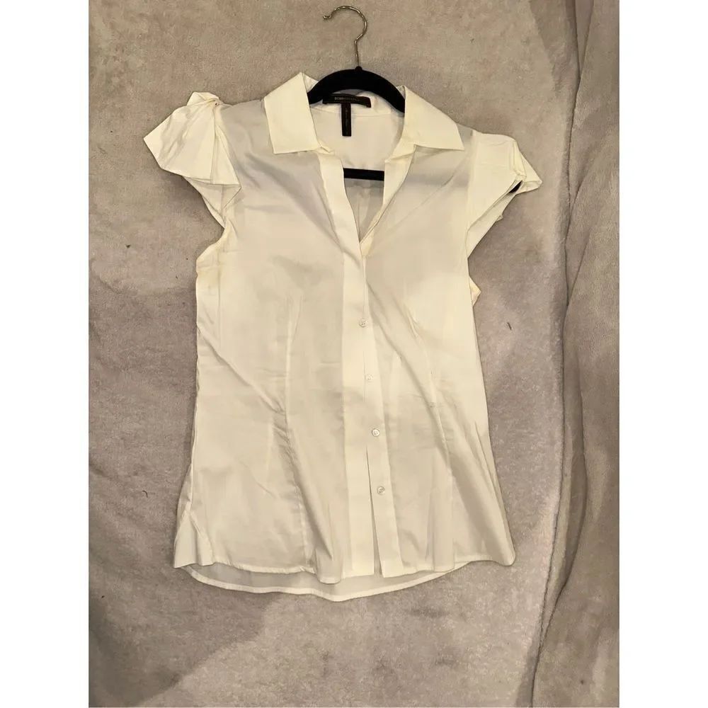 BCBG MAXAZRIA Blouse white with bows on shoulders size S